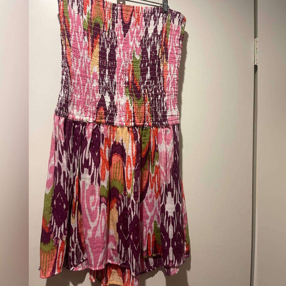 Anthropologie Pink and Purple Smocked Strapless Sundress